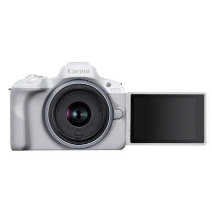 Canon EOS R50 Mirrorless Camera, White with RF-S 18-45mm lens