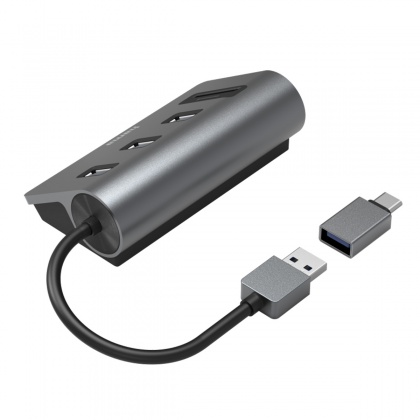 Hama USB Hub/Card Reader with USB-C Adapter, 3x USB-A Ports, SD and microSD slots