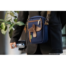Billingham Airline Stowaway Camera Shoulder Bag, Navy Canvas-Chocolate Trim