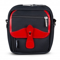 Billingham Pola Stowaway Camera Shoulder Bag, Black Fibrenyte-Red Trim