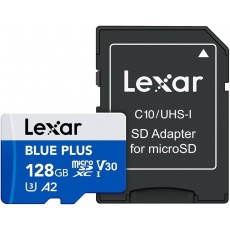 Lexar 128GB microSD Blue Plus R100 V10 with SD adapter